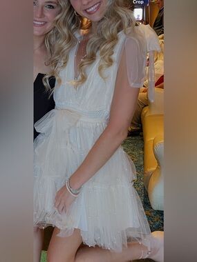 White Tulle Pearl-Embellished Midi Dress